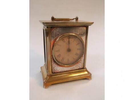 An American Seth Thomas brass and silvered carriage clock with circular dial