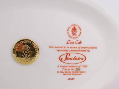 A Royal Crown Derby Imari paperweight modelled as the Lion Cub, limited edition 139/1500, commissioned by Sinclairs, boxed with certificate. - 3