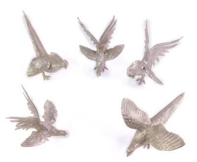 Five silver plated table figures of pheasants, various poses. (5)