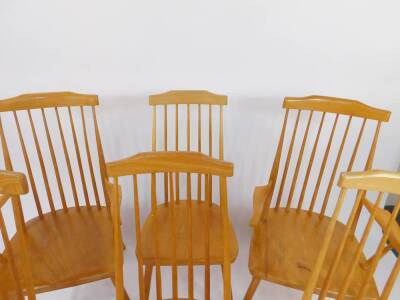 A set of six oak and elm stick back kitchen chairs, local craftsman made, comprising a pair of carvers and four single chairs. - 3