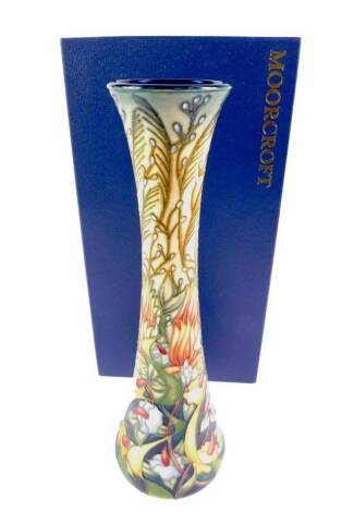 A Moorcroft Pottery vase decorated in the Prairie Summer pattern, of waisted elongated form, c2001, painted and impressed marks, boxed, 31cm H.