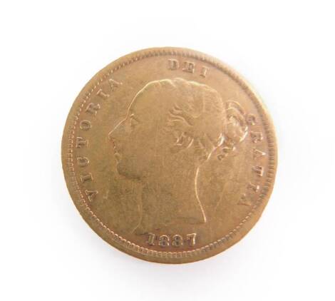 A Queen Victoria young head gold half sovereign, 1887, 4.0g.