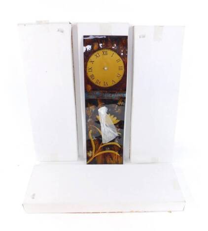 *Curved glass wall clocks, with floral decoration, 57cm H. (boxed)