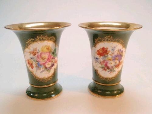 A pair of 19thC Meissen trumpet shape vases