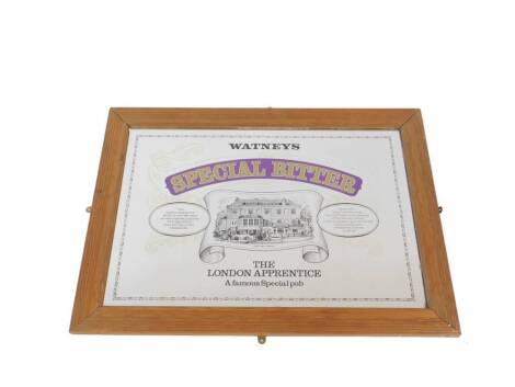 A Watneys Special Bitter advertising wall mirror, The London Apprentice, A Famous Special Pub, framed, 68cm H, 95cm W.