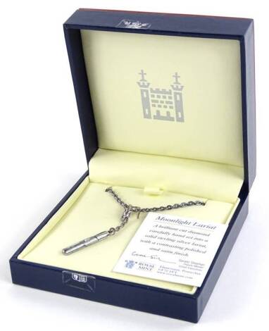 A Royal Mint collection silver necklace, entitled Moonlight Lariat, the silver lariat set with brilliant cut diamond, on fancy link chain, in original box.