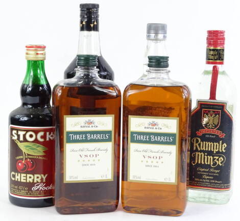 Various bottles of spirits, to include Sambuca, Brandy, Cassis and Peppermint Schnapps.