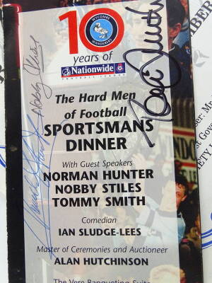 A collection of autographed items to include, a programme signed by Dora Bryan, Peter Goodwright, a sportsmans dinner programme signed by Nobby Styles, Norman Hunter and Tommy Smith, a Ken Dodd programme unsigned, and a charity boxing programme signed by - 3