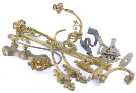 Miscellaneous metalware, to include a two branch Adams style wall light, curtain tie backs etc.