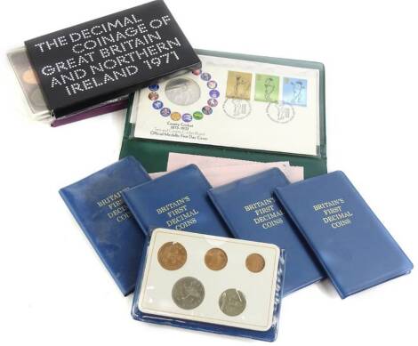 Various coin sets etc., to include a County Cricket Medallic first day cover, decimal coin set 1971 annual set etc.