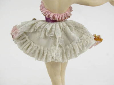 Two Dresden porcelain crinoline figures, to include a ballerina titled Sibyll, 20 and 16cm H respectively. - 3