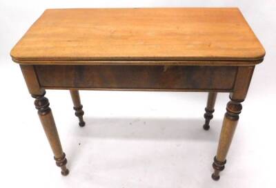 An early Victorian mahogany tea table, the rectangular top with rounded corners to the front, on turned tapering legs, 92cm W. - 2