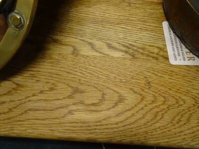 A large oak kitchen table, the rectangular top above two frieze drawers on turned legs, 99cm x 213cm. - 2