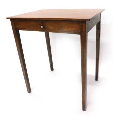 A 19thC mahogany side table, the frieze drawer with ivory handle, on square tapering legs, 63cm W.