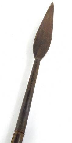 An African type wooden and iron spear, possibly Zulu, 75cm L.