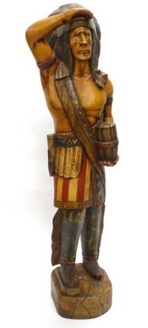 A large carved hardwood tobacco type figure of a Native American Indian, 184cm H overall.