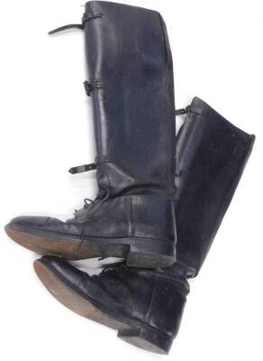 A pair of First World War leather officers boots, with part buckle, part lace fastening, stamped to the inside Huntley Boot maker Aldershot, the sole 31cm L.