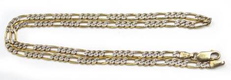 A Figaro chain necklace, with design of yellow and white gold, yellow metal stamped 9kt Italy, 8.9g, 56cm L overall.