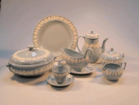 A comprehensive Wedgwood blue ground Queensware dinner service