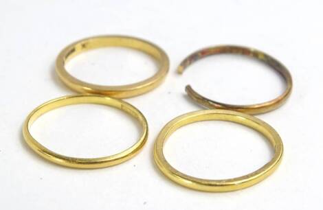 Various thin 22ct gold wedding bands, one (AF), 6.6g.