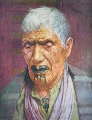 Maori interest. In the form of four early 20thC lithographs depicting Maori tribal elders after ori - 4