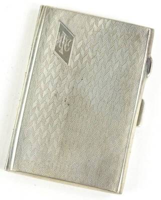 A George V engine turned small silver cigarette case, the lozenge shaped cartouche engraved with a monogram, Birmingham 1925, 1¾oz.