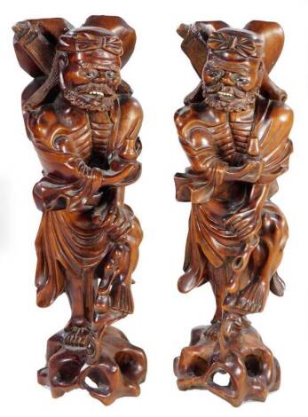 Two Chinese carved hardwood figures of sages, 33cm H.