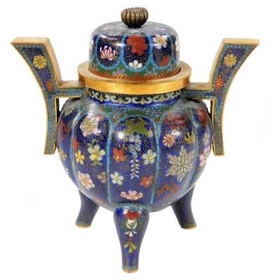 A Japanese cloisonné koro and cover, 13cm H.