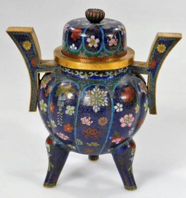 A Japanese cloisonné koro and cover, 13cm H. - 3