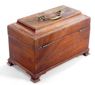 A George III mahogany tea caddy, with brass handle and a part fitted interior, on ogee bracket feet, 18cm H, 24cm W, 13cm D. - 2