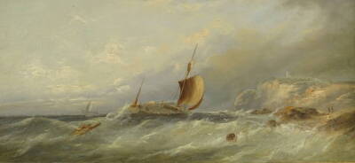 William Henry Williamson (1820-1883). Saling boats off coast, oil on canvas, signed and dated 1881, 29.5cm x 59.5cm.