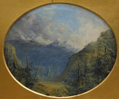 19thC Continental School. Alpine scene, oil on board, 15cm x 17cm.