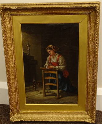 H.T. (19thC). Maiden at prayer, oil on canvas, monogrammed, 33.5cm x 23cm. - 2