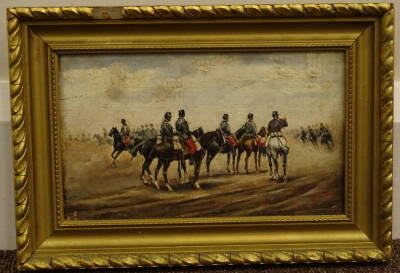 Josep Cusachs (1851-1908). Cavalry, oil on board, signed, 11cm x 19cm. - 2