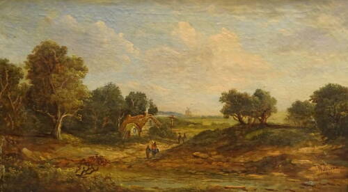 J. Williams (19thC). View on the Clapton Road, oil on canvas, signed and dated 1842, 25cm x 45cm.