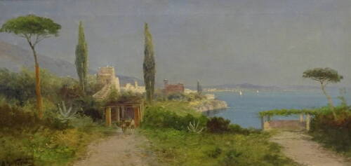 Gerg Fischhof (AL TERNI) (1859-1914). Mediterranean landscape, oil on canvas, signed, 37cm x 75cm.