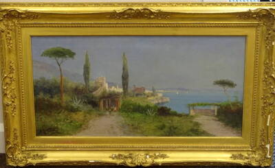 Gerg Fischhof (AL TERNI) (1859-1914). Mediterranean landscape, oil on canvas, signed, 37cm x 75cm. - 2