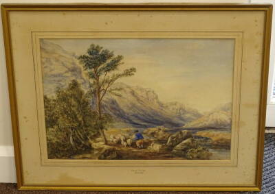 David Cox (1809-1885). Mountain landscape with sheep herder, watercolour, 38cm x 54cm. - 2