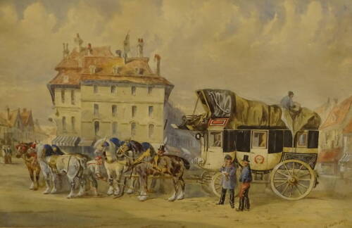 Alfred Frank de Prades (c.1820-c.1890). Coaching scene, watercolour, signed, 36.5cm x 52cm.