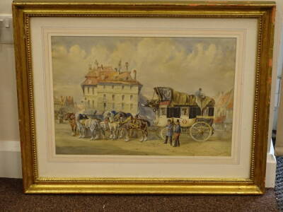 Alfred Frank de Prades (c.1820-c.1890). Coaching scene, watercolour, signed, 36.5cm x 52cm. - 2