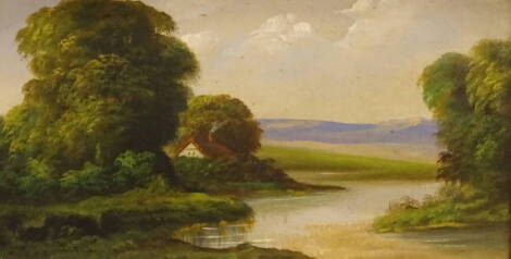 19thC British School. River landscapes, oil on boards - pair, 23.5cm x 44.5cm.