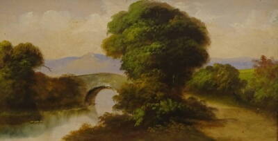 19thC British School. River landscapes, oil on boards - pair, 23.5cm x 44.5cm. - 2