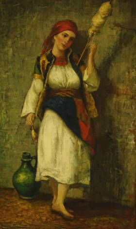 19thC Continental School. Maiden spinning cotton, oil on canvas, 59cm x 34cm.