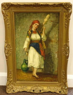 19thC Continental School. Maiden spinning cotton, oil on canvas, 59cm x 34cm. - 2