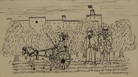 Vincent Haddelsey (1934-2010). Horse and Cart, ink, signed, 10cm x 17cm