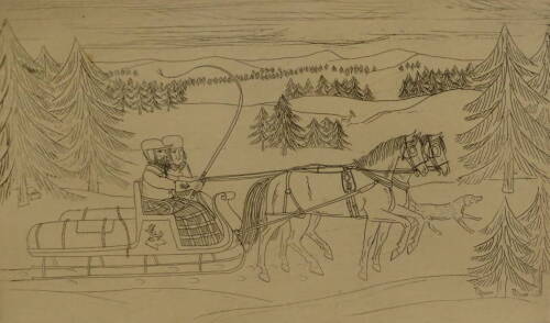 Vincent Haddelsey (1934-2010). Horses and Sledge, artist signed etching, 12.5cm x 20cm