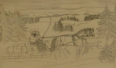 Vincent Haddelsey (1934-2010). Horses and Sledge, artist signed etching, 12.5cm x 20cm