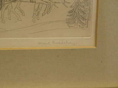 Vincent Haddelsey (1934-2010). Horses and Sledge, artist signed etching, 12.5cm x 20cm - 3