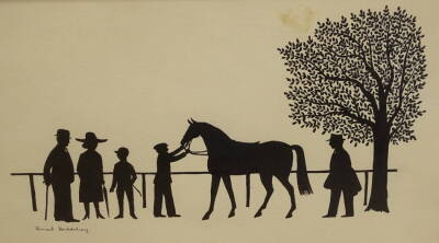 Vincent Haddelsey. Horse racing - Silhouette, ink, signed, 17.5cm x 31cm.