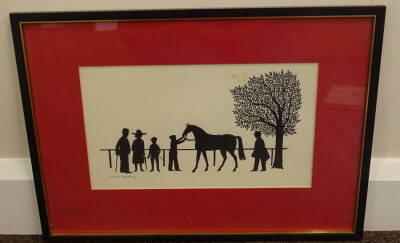 Vincent Haddelsey. Horse racing - Silhouette, ink, signed, 17.5cm x 31cm. - 2